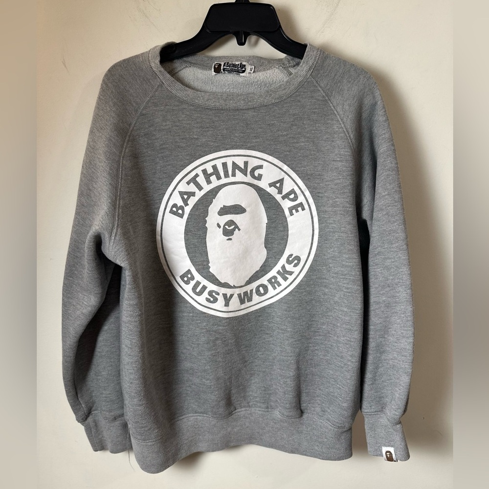 🔥A BATHING APE - BAPE Busy Works Gray Crewneck Sweatshirt XL - Fits Men’s Small🔥